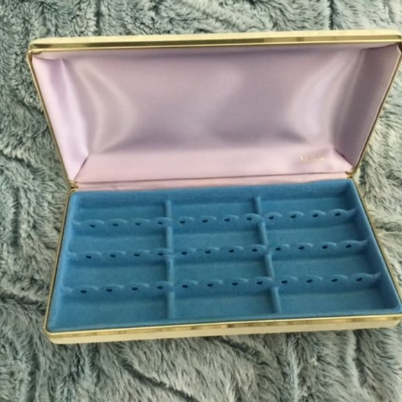 Mele Storage & Organization Vintage Mele Hard Case Clamshell Jewelry Box Ivory And Blue